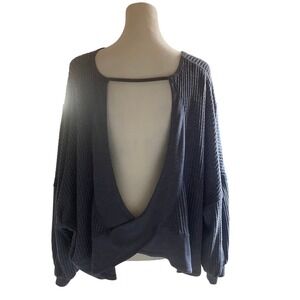 Free People We The Free Women Waffle Knit Open Back Oversize Top S Blue Boho